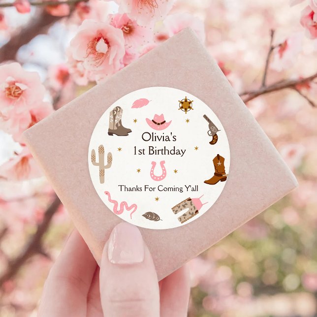 Western Cowboy Birthday Party Classic Round Sticker (Creator Uploaded)