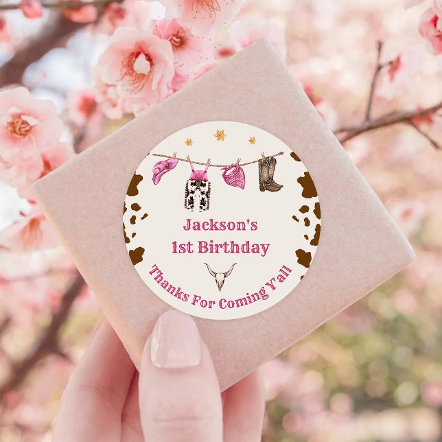 Western Cowboy Birthday Party Classic Round Sticker (Creator Uploaded)