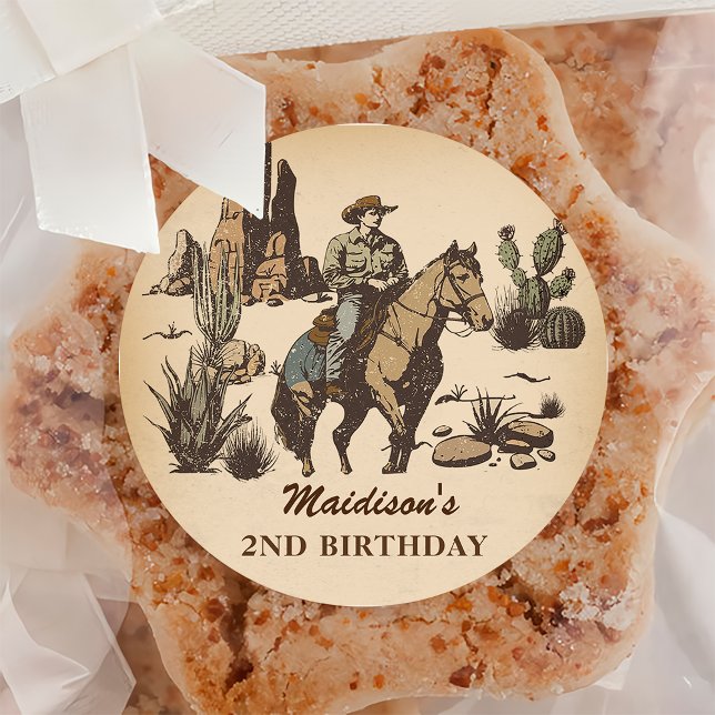 Western Cowboy Birthday Party Classic Round Sticker (Creator Uploaded)