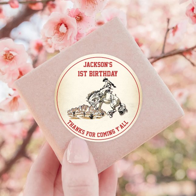 Western Cowboy Birthday Party Classic Round Sticker (Creator Uploaded)