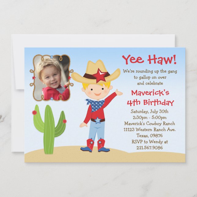 Western Cowboy Birthday Party Invitation (Front)