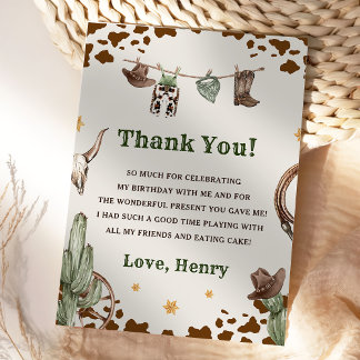 Western Cowboy Birthday Party Thank You Card