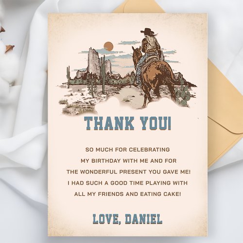 Western Cowboy Birthday Party Thank You Card