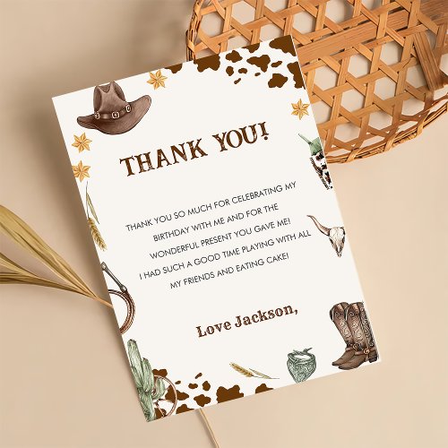 Western Cowboy Birthday Party Thank You Card