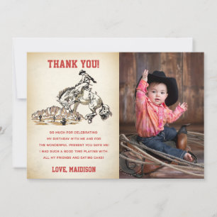 Western Cowboy Birthday Party Thank You Card Photo
