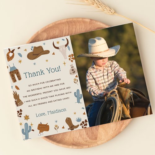 Western Cowboy Birthday Party Thank You Card Photo