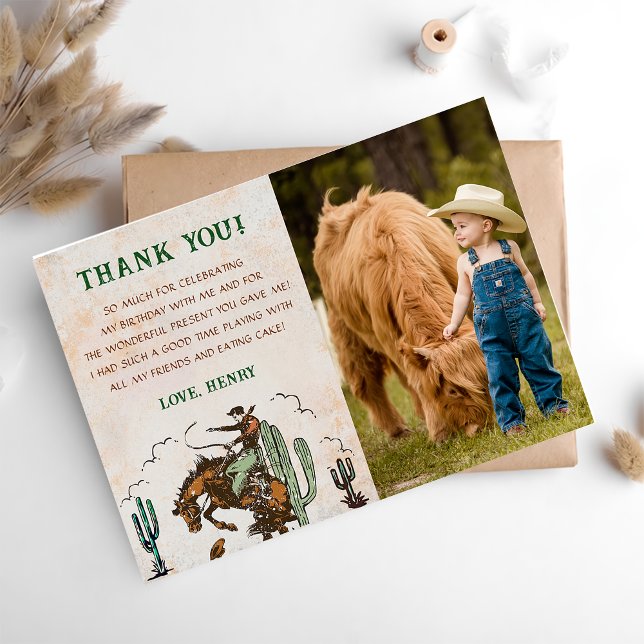 Western Cowboy Birthday Party Thank You Card Photo (Creator Uploaded)