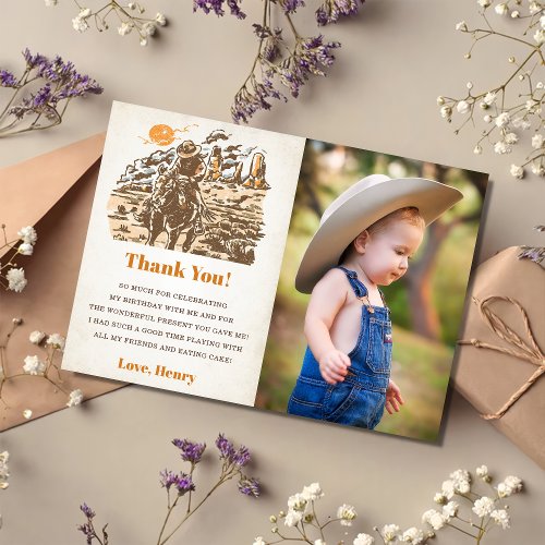 Western Cowboy Birthday Party Thank You Card Photo