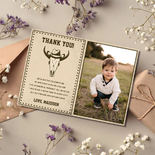 Western Cowboy Birthday Party Thank You Card Photo