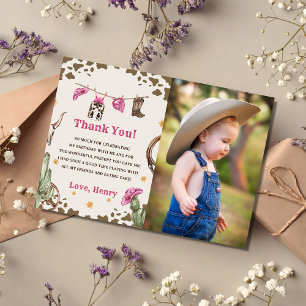 Western Cowboy Birthday Party Thank You Card Photo