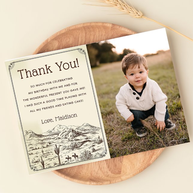Western Cowboy Birthday Party Thank You Card Photo (Creator Uploaded)