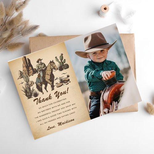 Western Cowboy Birthday Party Thank You Card Photo