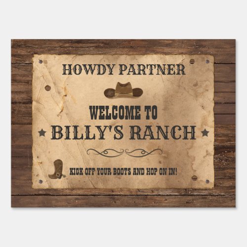 Western Cowboy Birthday Party Welcome Sign