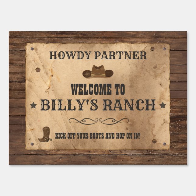 Western Cowboy Birthday Party Welcome Sign (Front)