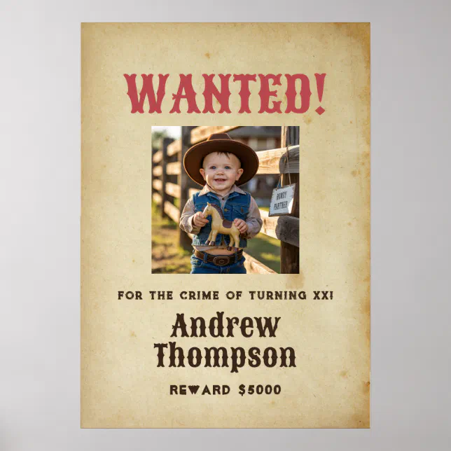Western Cowboy Birthday Wanted Poster | Zazzle