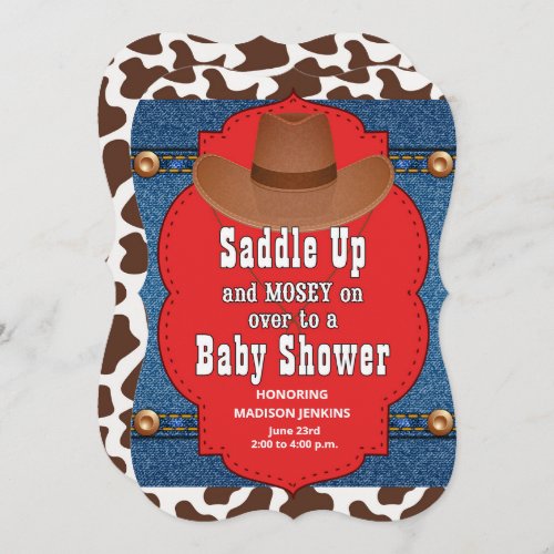 Western Cowboy Blue Baby Shower Invitation
