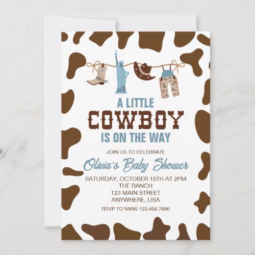 Western Cowboy Blue Plaid Baby Shower Invitation