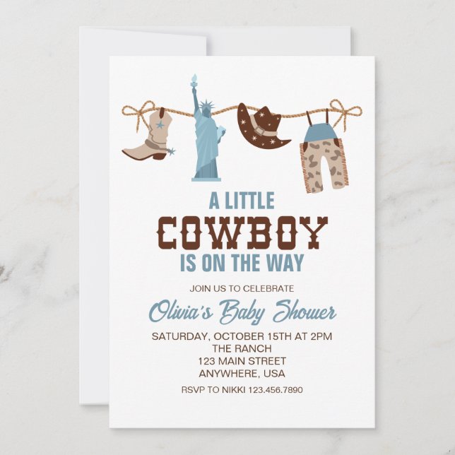 Western Cowboy Blue Plaid Baby Shower Invitation (Front)