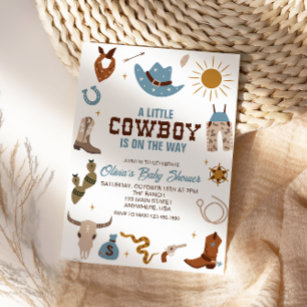 Western Cowboy Blue Plaid Baby Shower Invitation