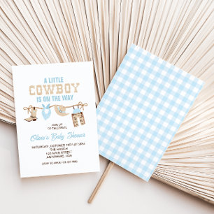 Western Cowboy Blue Plaid Baby Shower Invitation