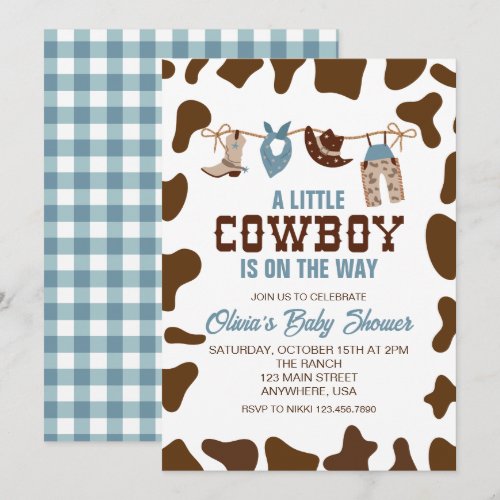 Western Cowboy Blue Plaid Baby Shower Invitation