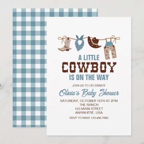 Western Cowboy Blue Plaid Baby Shower Invitation