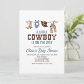 Western Cowboy Blue Plaid Baby Shower Invitation (Standing Front)