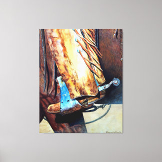 Western cowboy boot and rodeo horse, cartooned canvas print