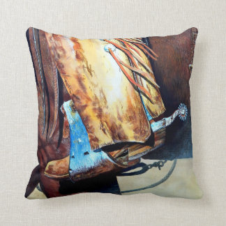 Western cowboy boot and rodeo horse, cartooned throw pillow
