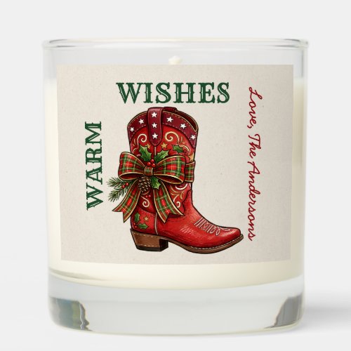 Western Cowboy Boot Bow Warm Christmas Wishes Scented Candle