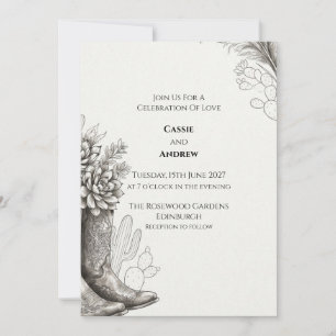 Western Cowboy Boot Cactus Wedding Invitation