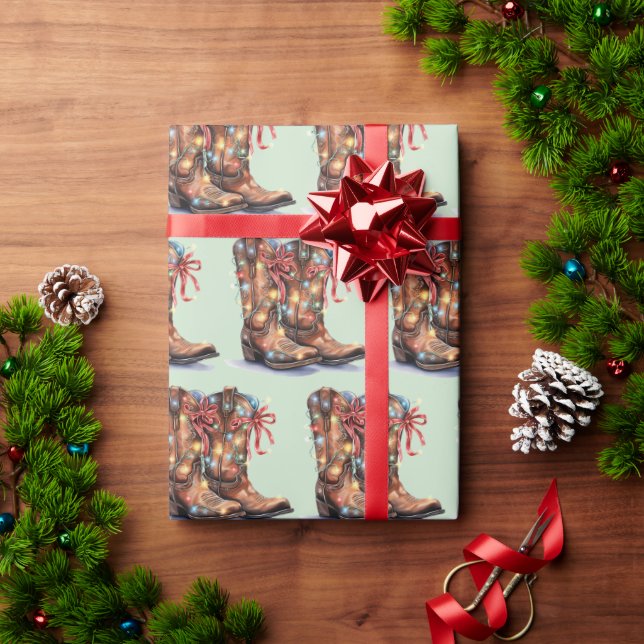 Western Cowboy Boot Christmas Lights Wrapping Paper (Holiday Gift)