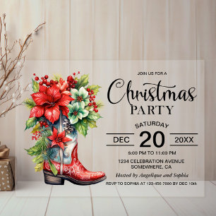 Western Cowboy Boot Christmas Party Acrylic Invitations