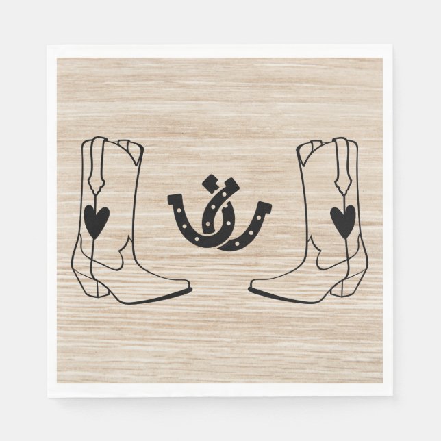 Western Cowboy Boot Country Wedding Wood Horseshoe Napkins (Front)