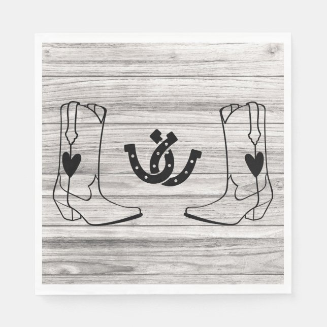 Western Cowboy Boot Country Wedding Wood Horseshoe Napkins (Front)
