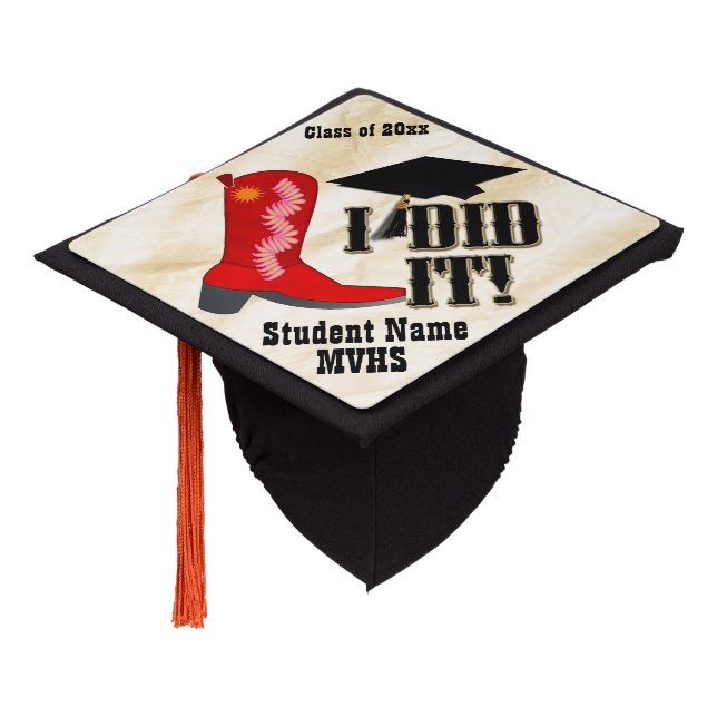 Western Cowboy Boot - Graduation Graduation Cap Topper (Angled)