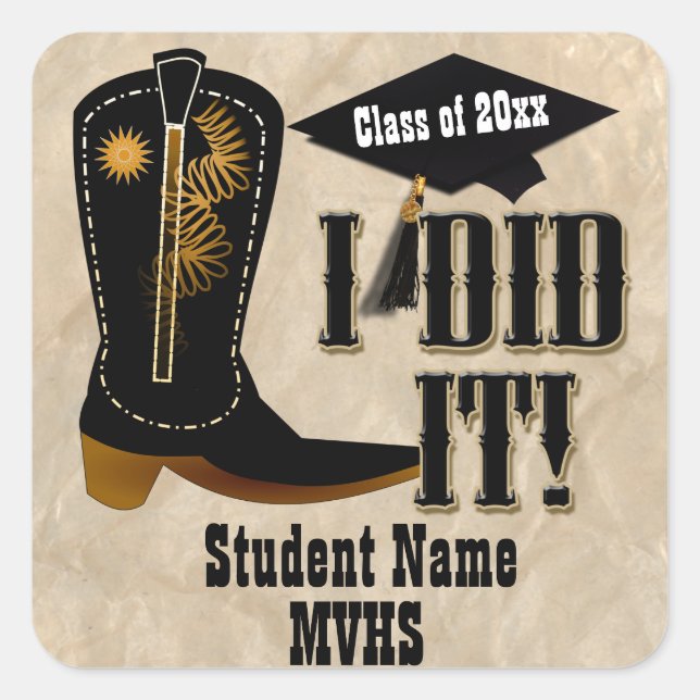 Western Cowboy Boot - Graduation Square Sticker (Front)