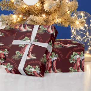 Western Cowboy Boot Merry Christmas Y'all Wrapping Paper