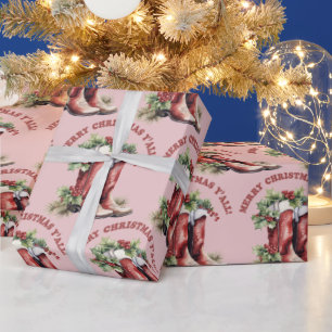 Western Cowboy Boot Merry Christmas Y'all Wrapping Paper