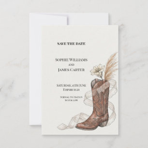 Western Cowboy Boot Pampas Wedding Save the Date