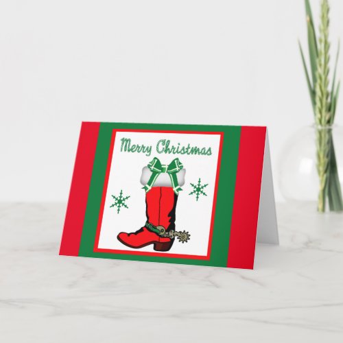 Western Cowboy Boot With Bow Holiday Card