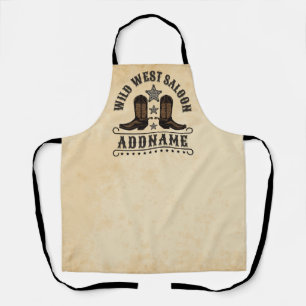 Western Cowboy Boots ADD NAME Sheriff Spurs Saloon Apron