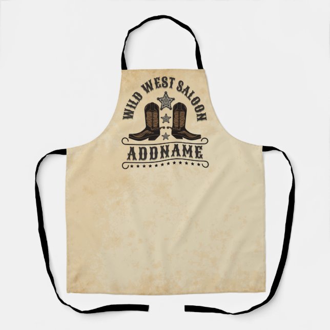 Western Cowboy Boots ADD NAME Sheriff Spurs Saloon Apron (Front)