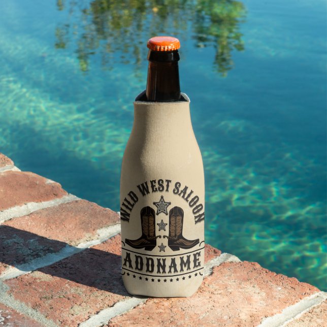 Western Cowboy Boots ADD NAME Sheriff Spurs Saloon Bottle Cooler (In Situ Pool)
