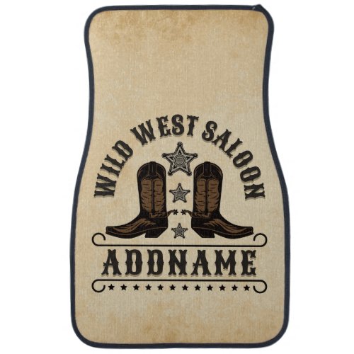 Western Cowboy Boots ADD NAME Sheriff Spurs Saloon Car Floor Mat