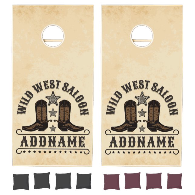 Western Cowboy Boots ADD NAME Sheriff Spurs Saloon Cornhole Set (Set)