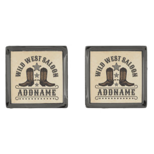 Western Cowboy Boots ADD NAME Sheriff Spurs Saloon Cufflinks