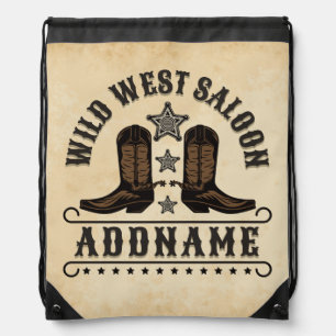 Western Cowboy Boots ADD NAME Sheriff Spurs Saloon Drawstring Bag