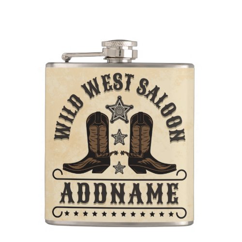 Western Cowboy Boots ADD NAME Sheriff Spurs Saloon Flask