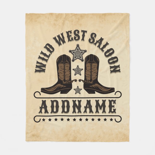 Western Cowboy Boots ADD NAME Sheriff Spurs Saloon Fleece Blanket (Front)